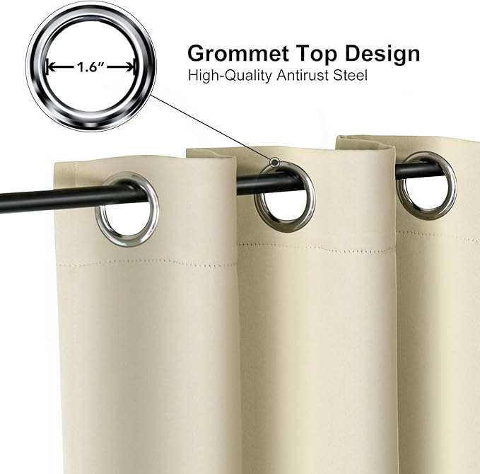 ChrisDowa Grommet Room Darkening Curtains for Bedroom and Living Room - 2 Panels Set Thermal Insulated Blackout Curtains (Beige, 52W x 63L - Image 2