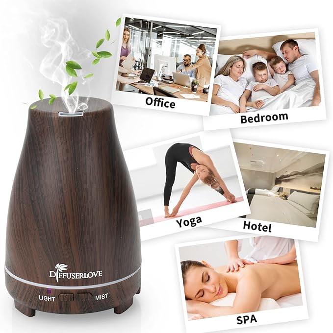 Diffuserlove Essential Oil Diffusers 200ML, Remote Control Aromatherapy Diffuser with 7 Color Lights, Auto Shut-Off for Bedroom Office Kitchen (Black Wood Grain) - Image 6