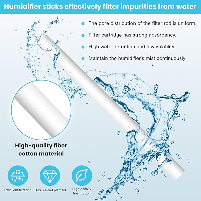 60PCS Humidifier Stick Filter Refill 4 Inch – Universal Cotton Replacement Wicks, Rapid Absorption Fits Mini Portable USB Cool Mist Diffusers, Car Travel Humidifiers, Home Bedroom Office Use - Image 4