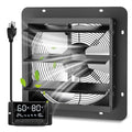 14" Wall Mounted Shutter Exhaust Fan with Thermostat - Temperature Humidity Controller, EC Motor, Aluminum Auto Shutter Ventilation Fan, Attic Vent Fan, Coops, Greenhouse, Barn, Shed Ventilator by Hanchen