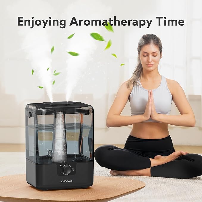CHIVALZ Humidifiers for Bedroom Large Room Home, 6L Cool Mist Humidifier for Baby and Plant, Oil Diffuser, Top Fill Humidifier with Night Light, Quiet 23dB, Up to 26H, Black 1Pack - Image 4