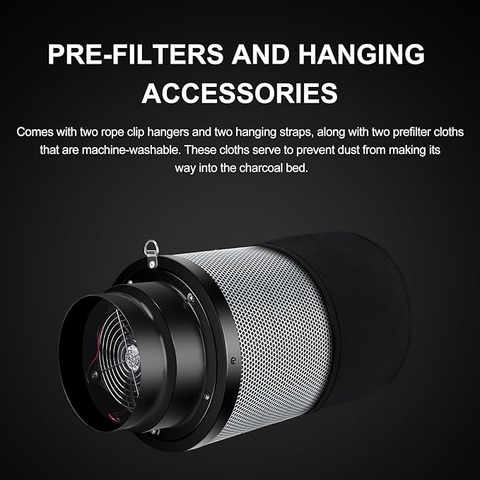 MELONFARM 6 inch Air Carbon Filter Smelliness Control with Australia Virgin Charcoal, Built-in 14cm Fan Low Nois and Speed Controller, Smelliness Scrubber for Inline Duct Fan, Grow Tent 6" x 13.4" - Image 5