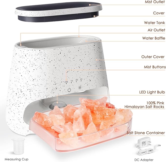 SALKING 2-in-1 Himalayan Salt Lamp & Ultrasonic Essential Oil Diffuser, Aromatherapy Diffuser Cool Mist Humidifier, Salt Therapy Lamp, 100% Pure Himalayan Salt, Ambient Glow, 150ml (Off-White) - Image 7