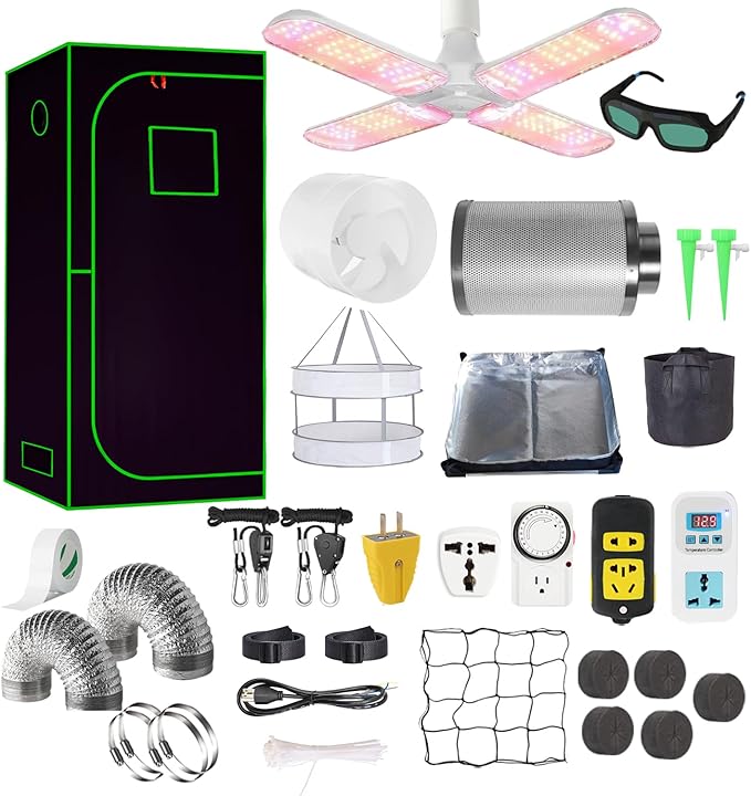 4x4 Grow Tent Kit Complete High Reflective Mylar Indoor Grow Tent 48"x48"x80"+ LED Grow Light Combo Hydroponics Indoor Plant Growing Tent System (Upgraded Grow Tent Kit with Carbon Filter) by iMeshbean