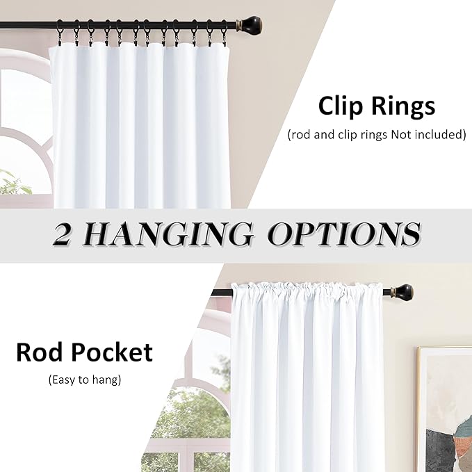 Room Divider Curtains for Bedroom Sliding Glass Patio Door - 50% Light Blocking Hallway Window Covering Curtain Draperies for Large Window,Pure White,5FT x 8FT,60" Wide by 96" Long - Image 2