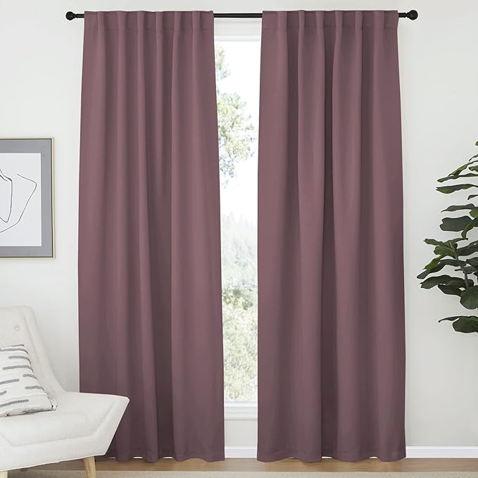 NICETOWN Bedroom Blackout Draperies and Window Treatment- (Dry Rose Color) 52 Width X 72 Length, 2 Panels Set, Solid Blackout Curtain Panels by NICETOWN