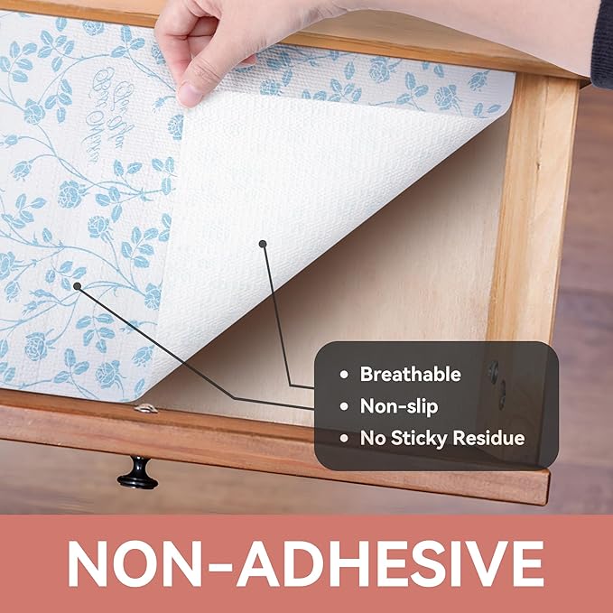 RAY STAR Shelf Liner, Non Adhesive Wisteria Blue Floral Kitchen Cabinet Liner for Pantry Drawer, Strong Grip Non Slip Waterproof, Shelf Liners for Kitchen Cabinets Cupboard 12 Inch x 10 FT (2 Rolls) - Image 8