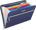 Fireproof Safe Accordion File Organizer Bag Folder,Waterproof Expanding Filing Folder with 14 Pockets, A4 Letter Size, Document Organizer Holder and Color Labels /2 Zipper, Navy Blue 14.3" x 9.8" by Tamfile