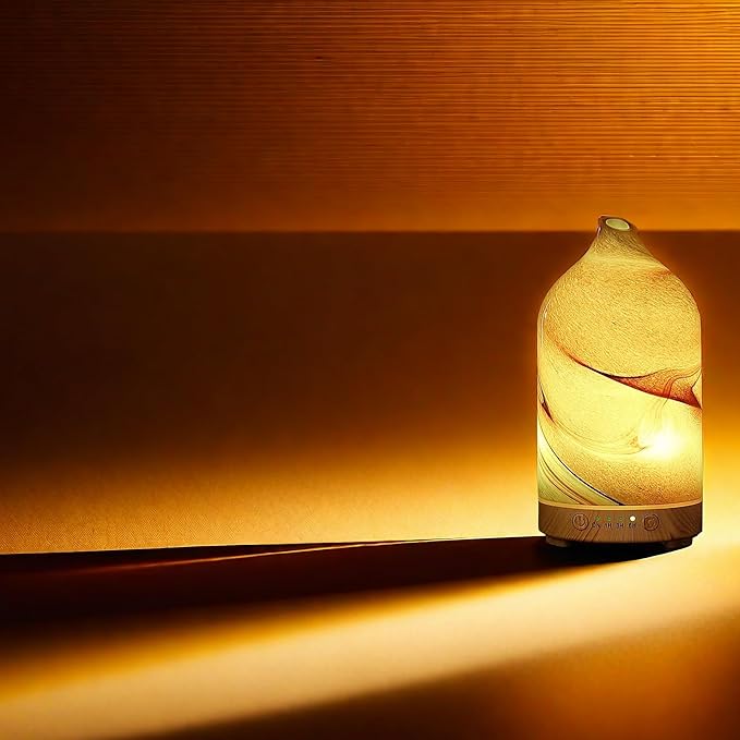 Essential Oil Diffuser Hand Blown Glass Aromatherapy Diffuser - Ultrasonic Cool Mist Scent Aroma Diffuser, Whisper Quiet with Auto Shut-Off, Timer Setting &7 Colors Night Light for Home - Image 9