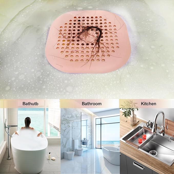 Hair Drain Catcher,Square Drain Cover for Shower Silicone Hair Stopper with Suction Cup,Easy to Install Suit for Bathroom,Bathtub,Kitchen 2 Pack (Pink) - Image 5