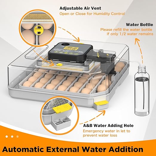 Incubator for Hatching 48 Eggs with Automatic Egg Turning and Humidity Control, Egg Incubator with Temperature, Incubators for Chicken, Ducks, Goose, Quail, Pigeon, Grey - Image 4