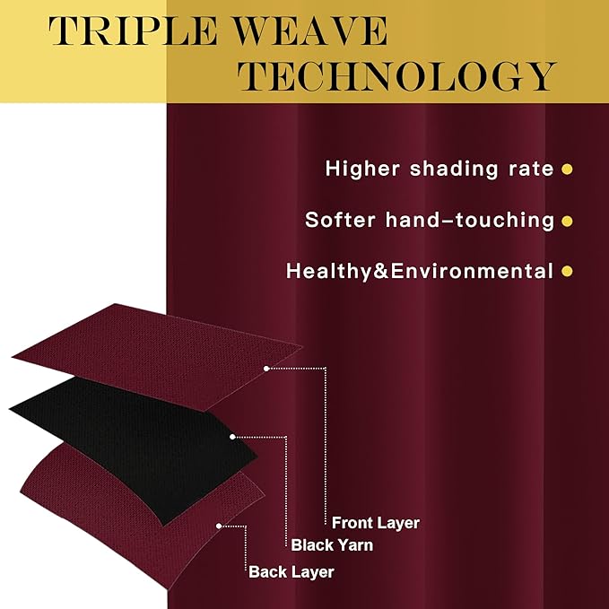 NICETOWN Blackout Room Divider Curtains 84 inch Length, Grommet Energy Saving Thermal Drapes Sound Reducing Window Treatments for Living Room/Bedroom, W100 x L84, 1 Panel, Wine Red - Image 4