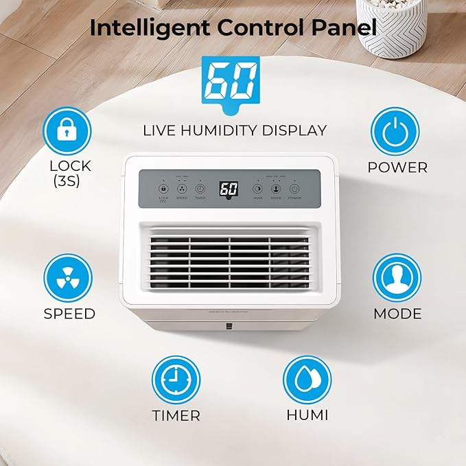 1500 Sq.ft Dehumidifier for Basement, SEAVON 21 Pint Dehumidifiers with Drain Hose for Home Large Room Bedroom Bathroom, Powerful Moisture Removal, Smart Humidity Control & Display, 24H Timer, 3 Mode - Image 4