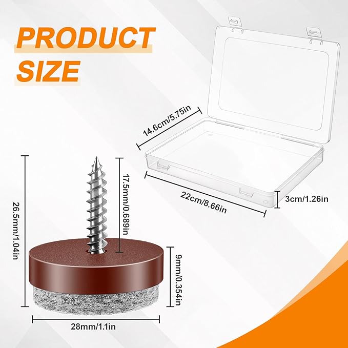 60 Pcs Brown Screw on Furniture Felt Pads, Non Slip Furniture Pads, Nail in Hardwood Floor Protector for Wooden Leg Feet of Chair Table Sofa, Cutting Boards (1.1 Inch) - Image 2