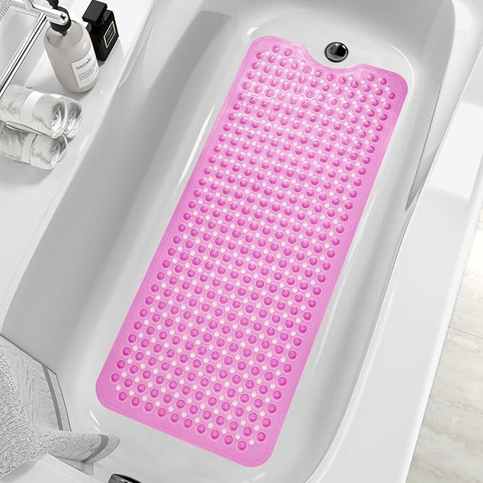 ZHICHENG Bath Tub and Shower Mats, Non-Slip 39 x 16 Inch Extra Long Bath Mat, Machine Washable Bathtub Mat with Drain Holes, Suction Cups for Bathroom (Color Red) by Unknown