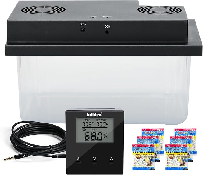 Briidea Electric Humidifiers for Cabinet (10-50 Cubic Ft.), 30% RH~80% RH Humidity Setting Values, Perfect Monitoring Temperature and Humidity, 12V Adapter Power Supply by briidea