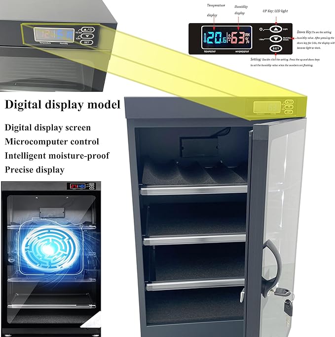 Automatic Digital Camera Dehumidify Storage 80L Dry Cabinet Box Storage 4 Layers Dry Cabinet with Tempered Glass for Camera & Lens Equipment Saving Storage Noiseless Energy Saving Cabinet - Image 4