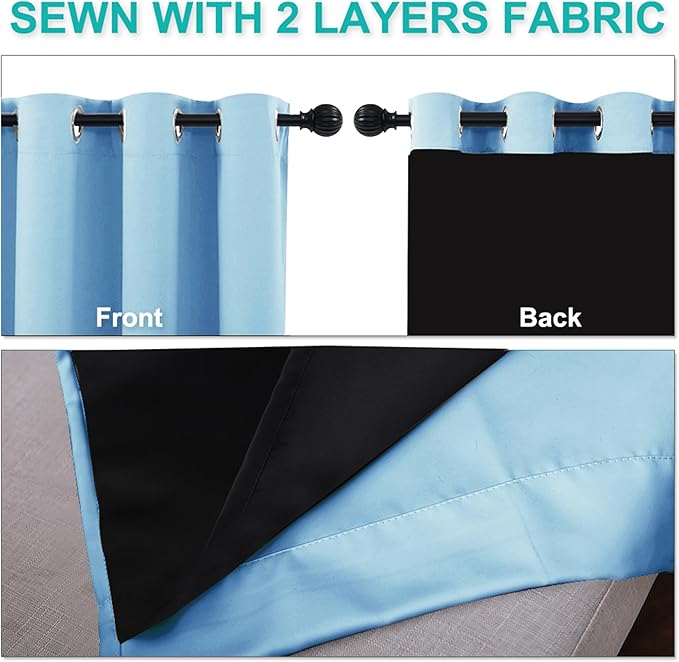 NICETOWN Full Shade Curtain Panels, Blue, 37" Wide x 84" Long, Pair of Thermal Insulated & Energy Efficiency Blackout Curtains for Living Room Windows, Lined Silky Performance Window Dressing - Image 5