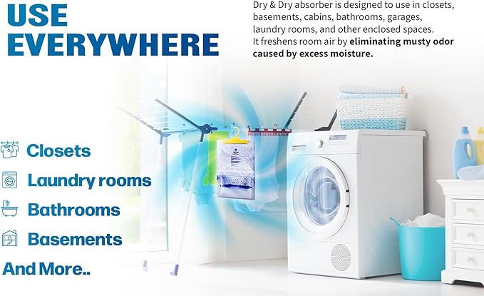 Dry & Dry Premium Moisture Absorbers Dehumidifiers for Home, Basement, Bedroom, Small Dehumidifiers - Moisture Absorber - Blue & White (25 Pack) 7 ounce - Image 6