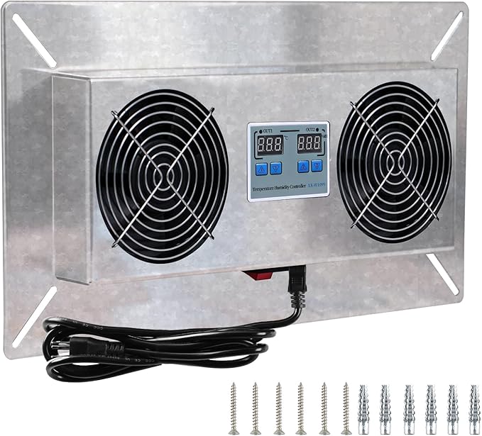 240 CFM Crawlspace Vent Fan, With Thermostat,Humidistat, Crawlspace Fans, For Moisture Reduction, Radon Mitigation, Freeze Protection , Ideal for Basement, Attic, Crawl Space Fan Vent(Natural color) by Pewoaoa