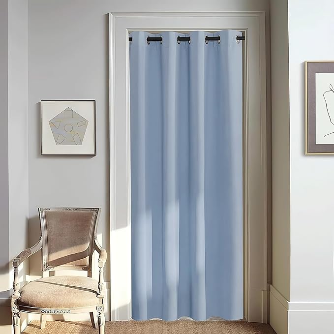 NICETOWN Door Curtain for Closet Doors 80 Inches Long 1 Panel, Blackout Doorway Curtain for Open Closet Bedroom, Room Divider Living Room for Privacy (Vintage Blue, 1 Panel, 46W x 80L) by NICETOWN