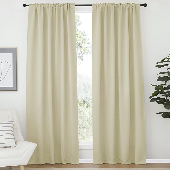 NICETOWN Living Room Room Darkening Curtains, Soft and Smooth Fabric Draperies and Panels, Privacy Energy Smart Curtains for Patio Door (Beige, 52" Wide x 84" Long, 2 PCs - Image 2