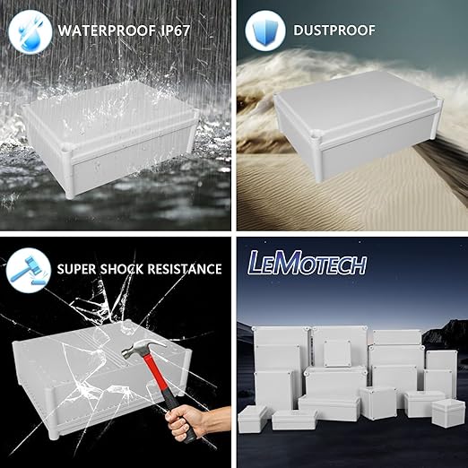 LeMotech Junction Box IP67 Waterproof Dustproof ABS Plastic Project Box for Electrical Outdoor Enclosure Gray 15 x 11 x 5.1 inch (380 x 280 x 130 mm) - Image 8