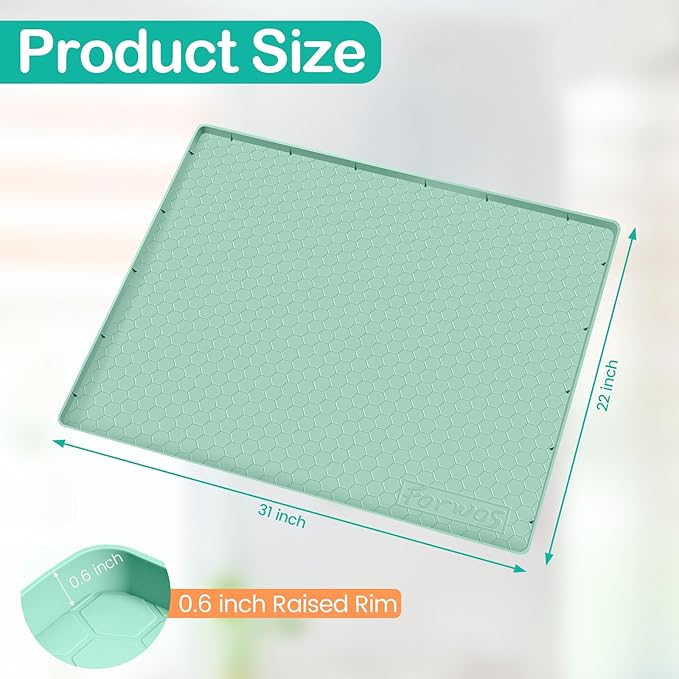 Waterproof Under Sink Mat 31" x 22", Silicone Cabinet Liner, Rubber Protector for Kitchen and Bathroom, Keeps Cabinets Clean, Dry, and Organized (Mint Green) - Image 2