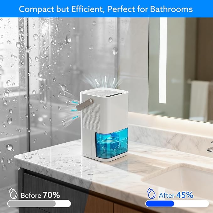 Litever Dehumidifier Highly Efficient for Home. Compact Quiet Portable with Auto Shut OFF. 57OZ Water Tank. Delay-Off Timer and Ambient Light. Good for Small Bedroom Bathroom Basement RV Camper Closet - Image 5
