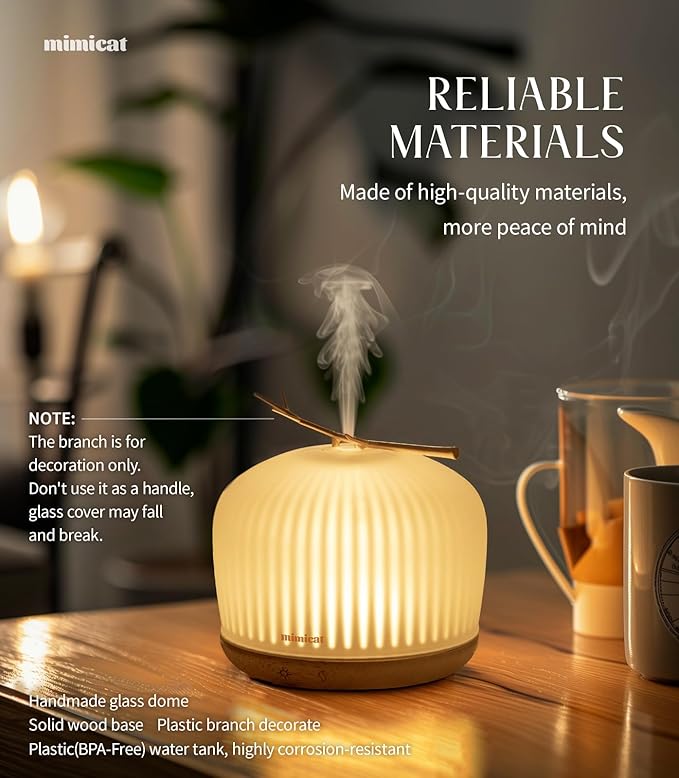mimicat Quiet Aromatherapy Diffuser Glass: 230ML Ultrasonic Cool Mist Scent for Home with Night Light - Aesthetic for Women Girls - Image 5