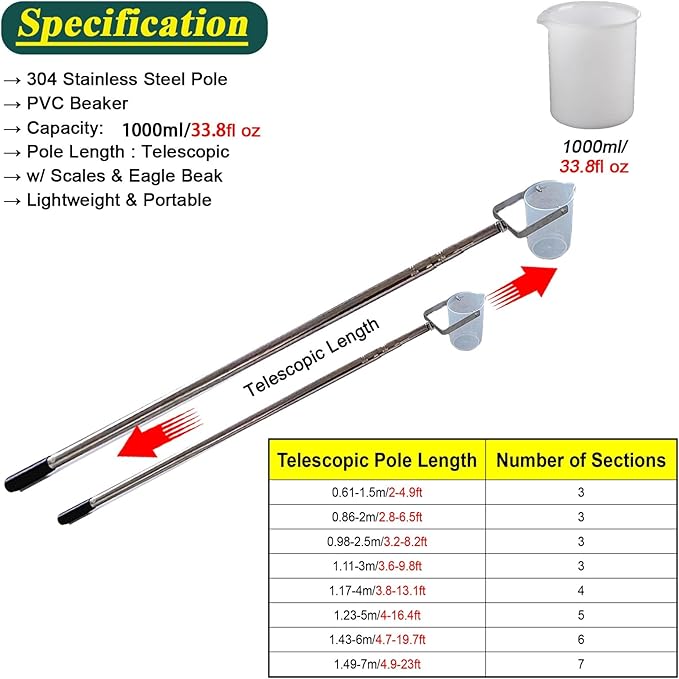 Telescopic Water Sampler with Swivel Pole and Removable Cup for Environmental Monitoring and Water Quality Testing - Image 2