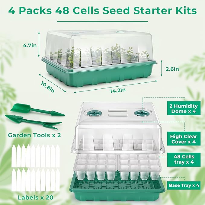 192 Cells Seed Starter Tray, 4 Packs Seed Starter Kit with Humidity Vented Domes and High Lid, Germination Kit for Indoor Greenhouse Seed Starter - Image 6
