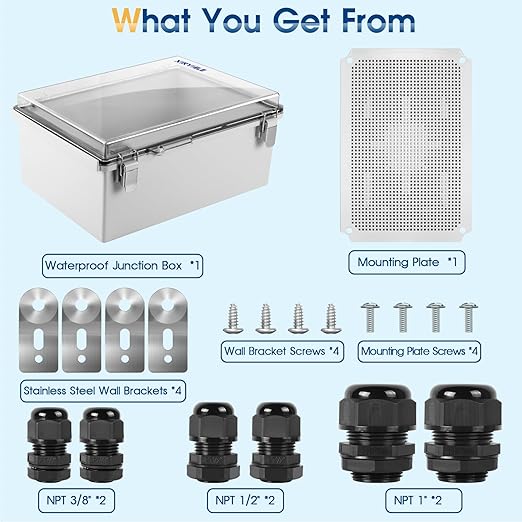 Waterproof Outdoor Project ABS Plastic Junction Box IP67 Weatherproof Dustproof Enclosure with Hinged Cover, Mounting Plate,Wall Brackets for Power Project (Clear.15.7"x11.8"x7.1") - Image 7