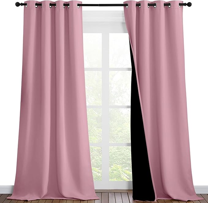 NICETOWN 100% Blackout Blinds, Set of 2, 46 inches x 96 inches, Laundry Room Decor Window Treatment Curtains for Large Patio Sliding Door, Thermal Insulated Crystal Pink Curtains for Bedroom by NICETOWN