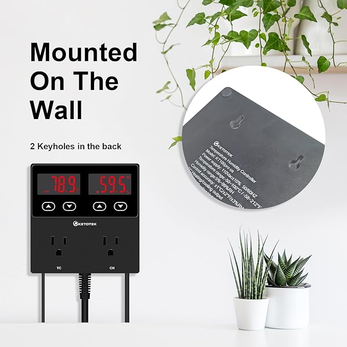 KETOTEK Digital Temperature and Humidity Controller Outlet, Reptile Thermostat Plug Dual Stage Pre-Wired for Mushroom Greenhouse Homebrew - Image 5