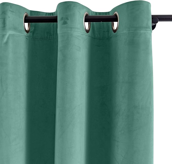 ChadMade Blackout Lined Premium Velvet Curtain Teal 50Wx108L Inch (1 Panel), Eyelet Grommet for Livingroom Bedroom Theater Studio, Leon Collection - Image 2