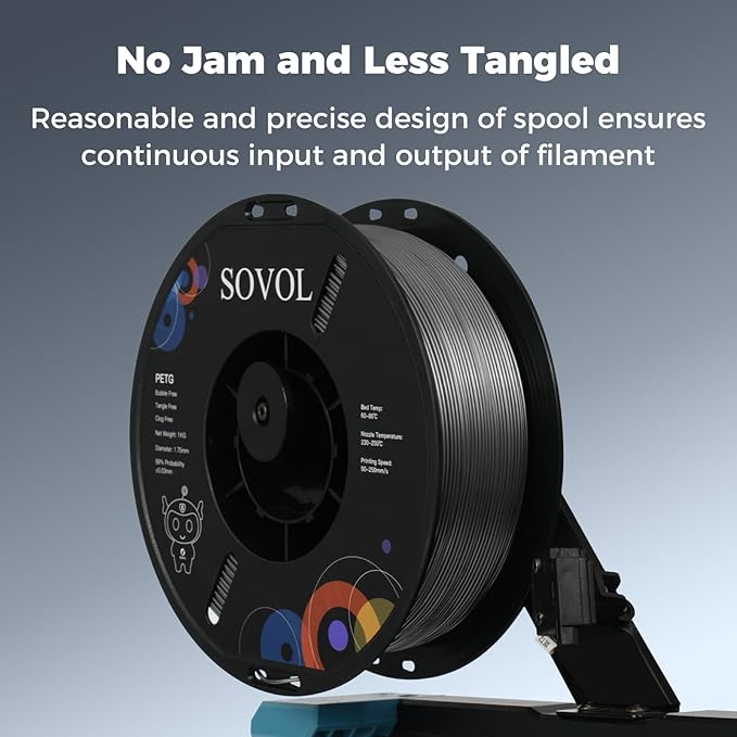 Sovol 3D Printer PETG Filament 1.75mm 1KG (2.2lbs), High Precision, Strong Toughness, Wiring Tightness, Dimensional Accuracy +/- 0.03 mm, 3D Printing PETG Filaments, Silver Gray - Image 5