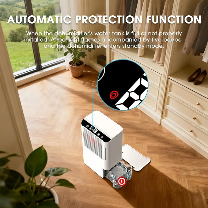 Dehumidifiers for Home, 2000 Sq.Ft Small Dehumidifier with 3.3ft Drain Hose, 2.5L Tank, Timer Sleep Mode, Portable Dehumidifier for Basement, Bedroom, Bathroom (Beige) - Image 8