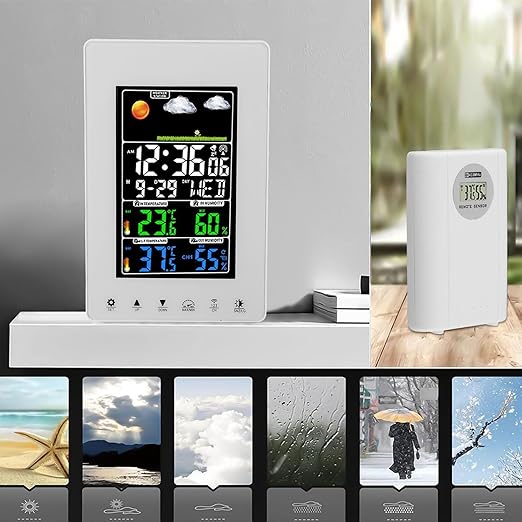 Indoor Hygrometer Thermometer with Digital Weather Station, and Humidity for Monitor for Indoor Outdoor, Weather Forecasting Device with Alarm Clock, 8-Language Weekday Display, Adjustable Brightness - Image 7