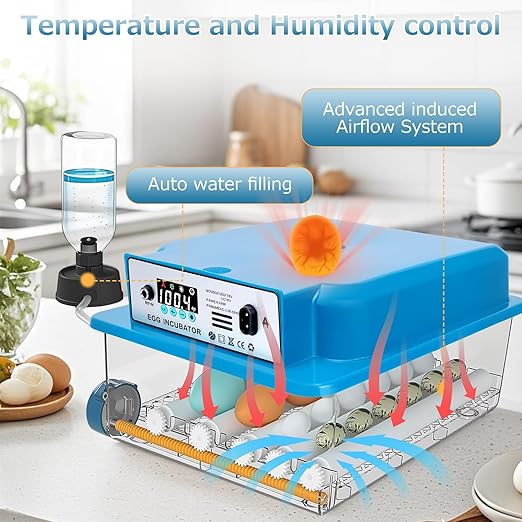 Automatic Egg Incubator 16 Egg Incubators for Hatching Eggs with Temperature Control Humidity Control and Display for Goose Chicken Duck Quail Pigeon Eggs Auto Turner, Blue - Image 4