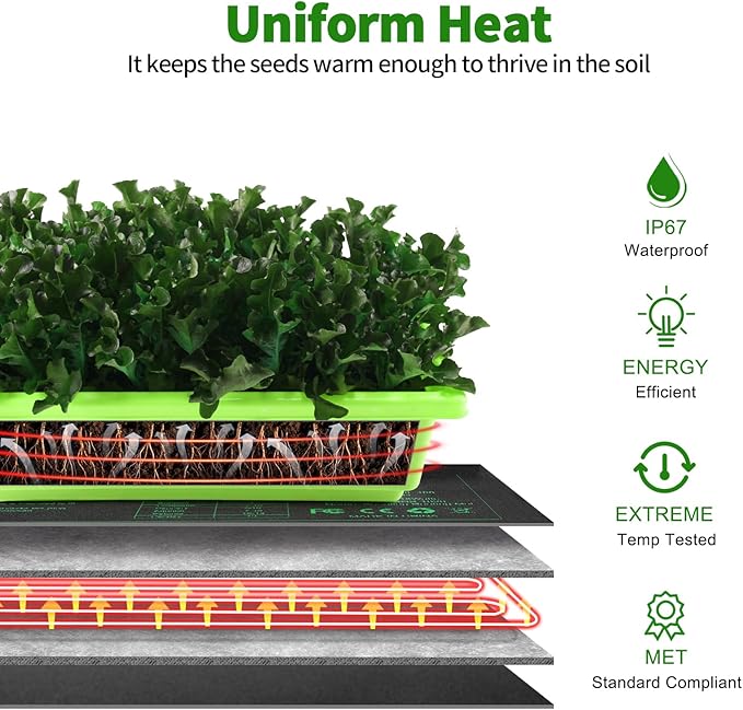Seedling Heat Mat 8 Pack, 10" x 20.75" MET-Certified Warm Hydroponic Heating Pad, Waterproof Warm Hydroponic Plant Heating Mat for Germination, Greenhouse Grow Seed Starter - Image 4