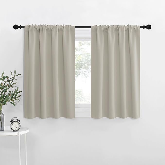 NICETOWN Blackout Curtains for Living Curtains, Room Darkening Window Curtain Panels, Easy-Care Solid Thermal Insulated Draperies/Drapes for Daughter Room (Natural, 2 Panels, 34 by 36) by NICETOWN