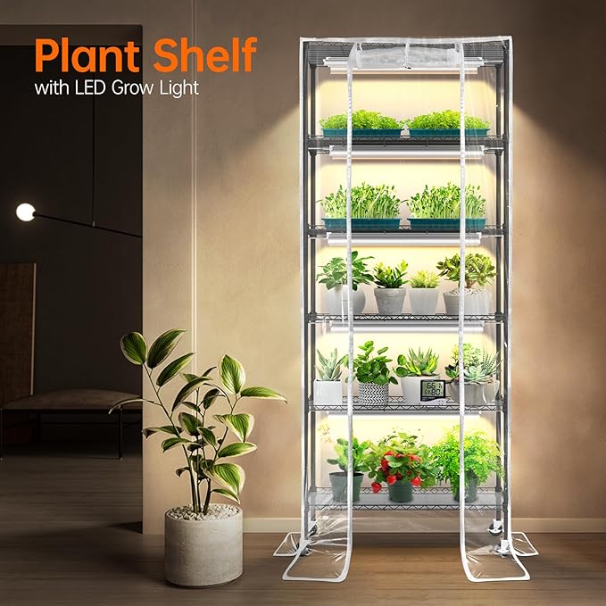 Bstrip Indoor Greenhouse with Grow Light, DIY Plant Shelf with Cover, 6 Tier Plant Stand, 5 Pack 150W Full Spectrum Grow Lights with 3 Color Mode For Indoor Plants, Seed Starting, 29.5"L×13.8"W×71"H - Image 2