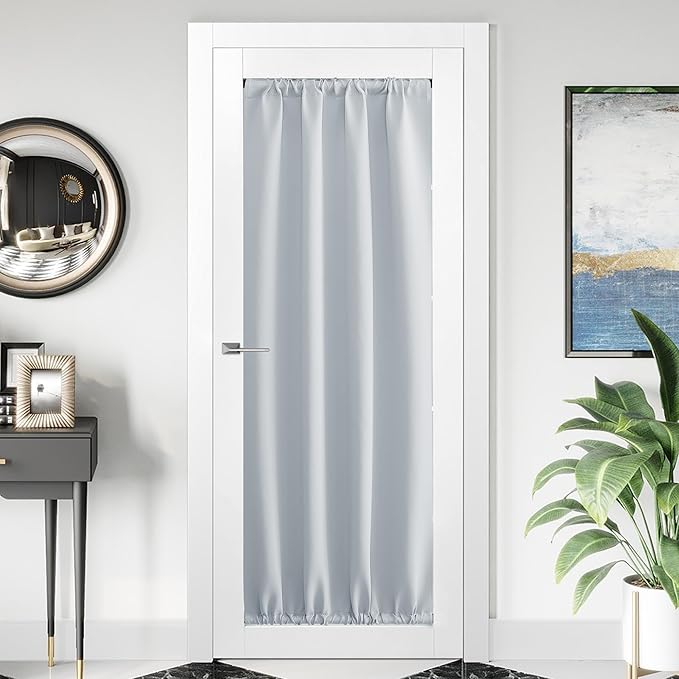 NICETOWN 1 Panel Room Darkening French Door Curtain, Thermal Insulated Front Glass Door Doorway Privacy Sidelight Rod Pocket and Ceiling Track Curtain for Kitchen, 36" x 72", Greyish White - Image 2