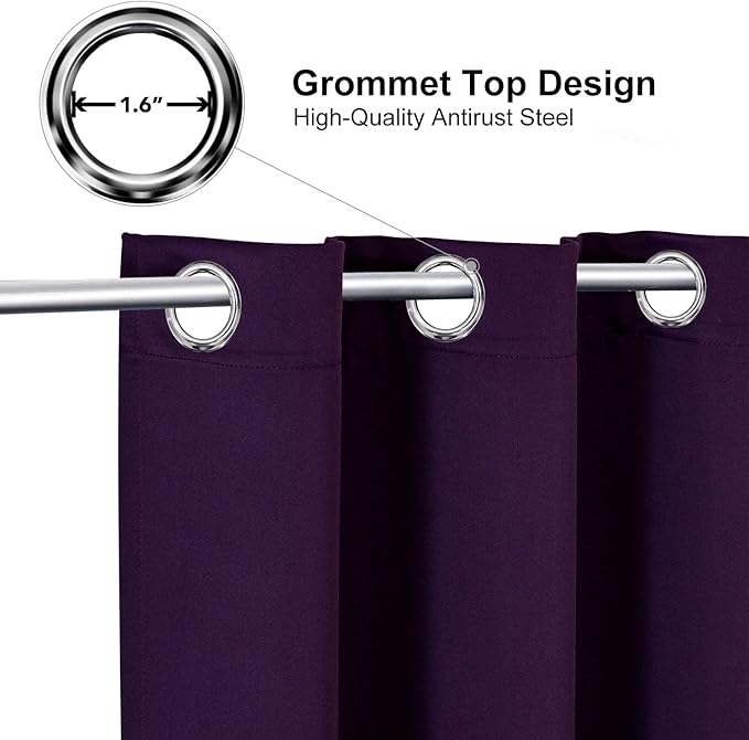 ChrisDowa Grommet Blackout Curtains for Bedroom and Living Room - 2 Panels Set Thermal Insulated Room Darkening Curtains (Royal Purple, 52W x 54L) - Image 2