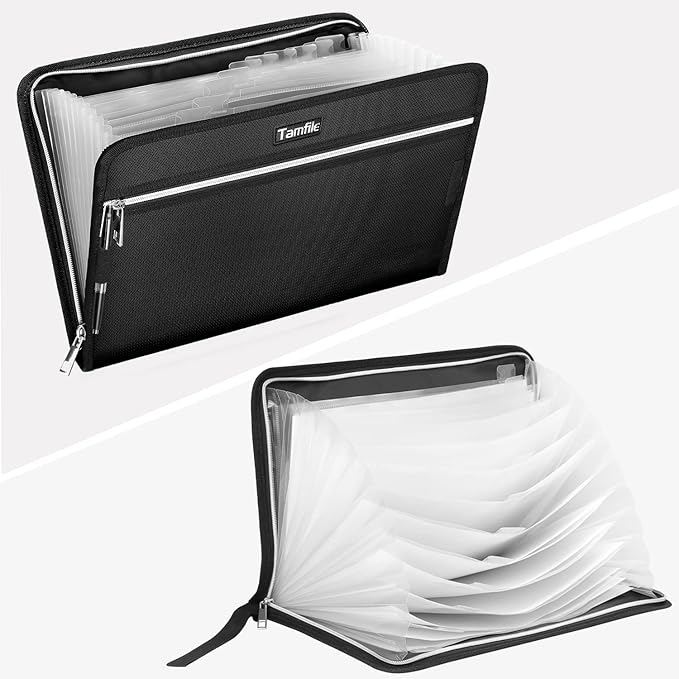 Fireproof Safe Accordion File Organizer Bag Folder,Waterproof Expanding Filing Folder with 14 Pockets, A4 Letter Size, Document Organizer Holder and Color Labels /2 Zipper (Black 14.3" x 9.8") - Image 4