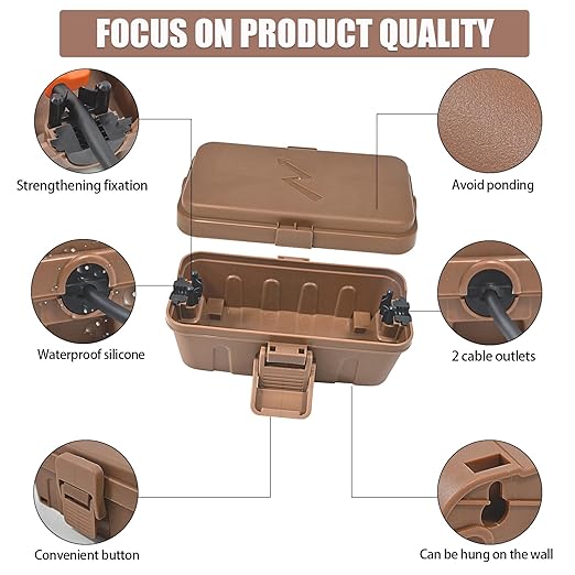 Hrensaw Small Weatherproof Electrical Connection Box(6 x 3.5 x 2.2inch),Outdoor Electrical Box,Waterproof Extension Cord Covers for Plug, Extension Cables, Holiday Lights,Brown - Image 3