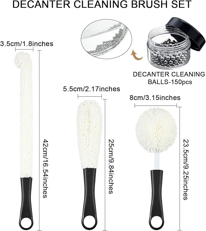 Boao 3 Pcs Decanter Cleaning Brush Wine Glass Decanter Flexible Bottle Brush Set with Cleaning Beads Household Tools for Bottle Goblets Glasses Cups(Black) - Image 2