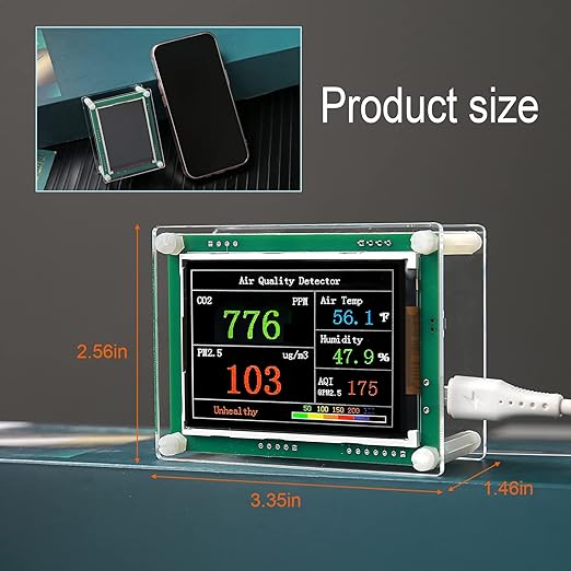 Indoor 5-in-1 Air Quality Monitor,CO2 Carbon Dioxide Detector,CO2 Monitor, pm2.5 pm10 pm1.0 Detector, Meter,Temperature and Humidity,for Grow Tents,Homes,Cars,Farm etc - Image 2
