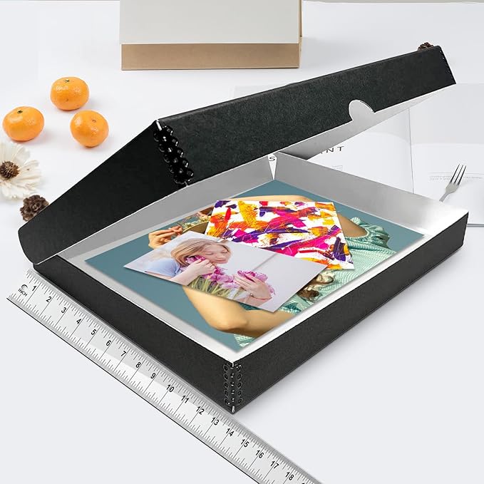 Lineco Folio Storage Box, Clamshell Design with Metal Edge. 13.5x19.5x1.75 Inches, Archival Boxboard, Preserve Photos, Cards, Magazines, Documents, Art, Ephemera, Family Records, Black, Pack of 2 - Image 3